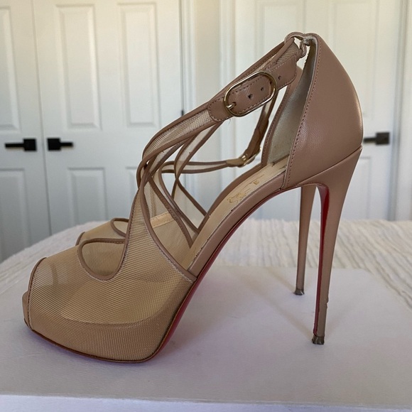 Christian Louboutin Mariacar Nude Mesh Leather Platform Heels Size 38.5 - Picture 3 of 17